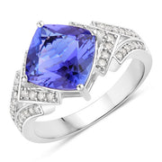 Bids.com 3.43 Carat Genuine Tanzanite and White Diamond 14K White Gold Ring Rings
