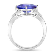 Bids.com 3.43 Carat Genuine Tanzanite and White Diamond 14K White Gold Ring Rings