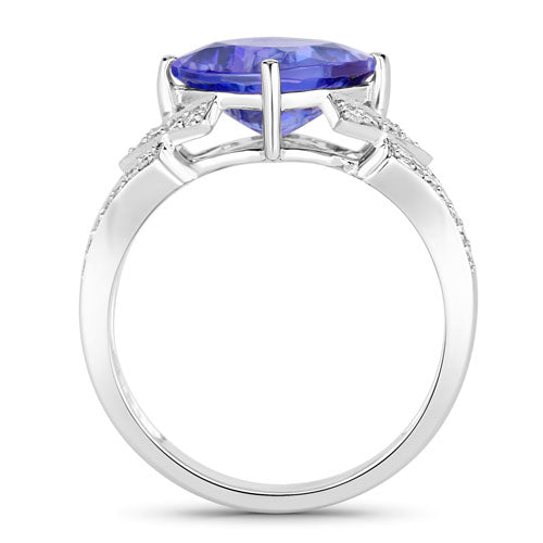 Bids.com 3.43 Carat Genuine Tanzanite and White Diamond 14K White Gold Ring Rings