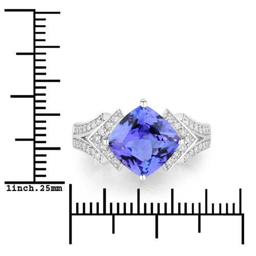 Bids.com 3.43 Carat Genuine Tanzanite and White Diamond 14K White Gold Ring Rings