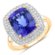Bids.com 4.84 Carat Genuine Tanzanite and White Diamond 14K Yellow Gold Ring Rings
