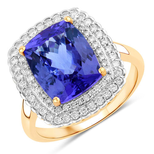 Bids.com 4.84 Carat Genuine Tanzanite and White Diamond 14K Yellow Gold Ring Rings