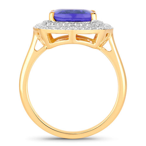 Bids.com 4.84 Carat Genuine Tanzanite and White Diamond 14K Yellow Gold Ring Rings