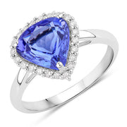 Bids.com 2.60 Carat Genuine Tanzanite and White Diamond 14K White Gold Ring Rings