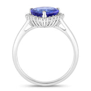 Bids.com 2.60 Carat Genuine Tanzanite and White Diamond 14K White Gold Ring Rings