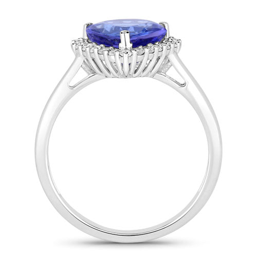Bids.com 2.60 Carat Genuine Tanzanite and White Diamond 14K White Gold Ring Rings