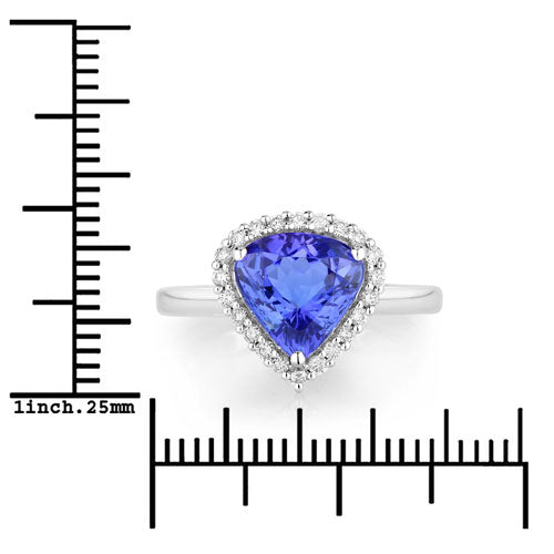 Bids.com 2.60 Carat Genuine Tanzanite and White Diamond 14K White Gold Ring Rings