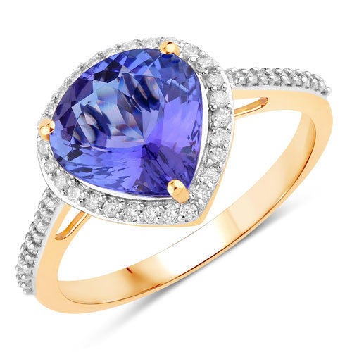 Bids.com 2.49 Carat Genuine Tanzanite and White Diamond 14K Yellow Gold Ring Rings