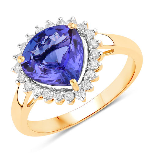 Bids.com 2.68 Carat Genuine Tanzanite and White Diamond 14K Yellow Gold Ring Rings
