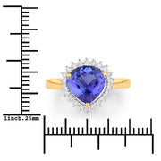 Bids.com 2.68 Carat Genuine Tanzanite and White Diamond 14K Yellow Gold Ring Rings