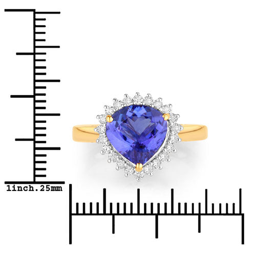 Bids.com 2.68 Carat Genuine Tanzanite and White Diamond 14K Yellow Gold Ring Rings
