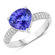 Bids.com 3.18 Carat Genuine Tanzanite and White Diamond 14K White Gold Ring Rings