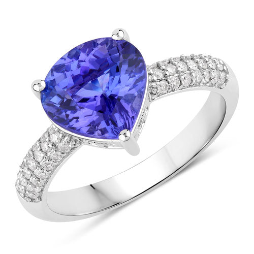 Bids.com 3.18 Carat Genuine Tanzanite and White Diamond 14K White Gold Ring Rings