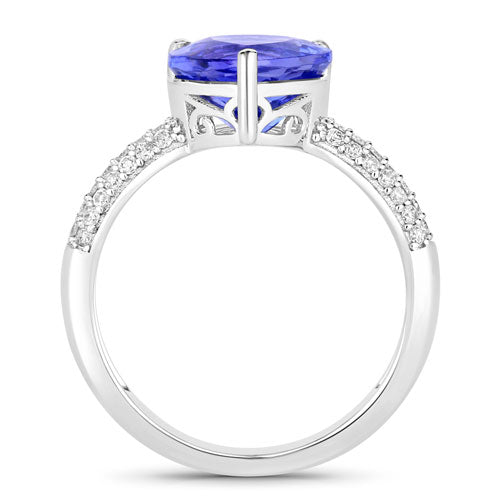 Bids.com 3.18 Carat Genuine Tanzanite and White Diamond 14K White Gold Ring Rings