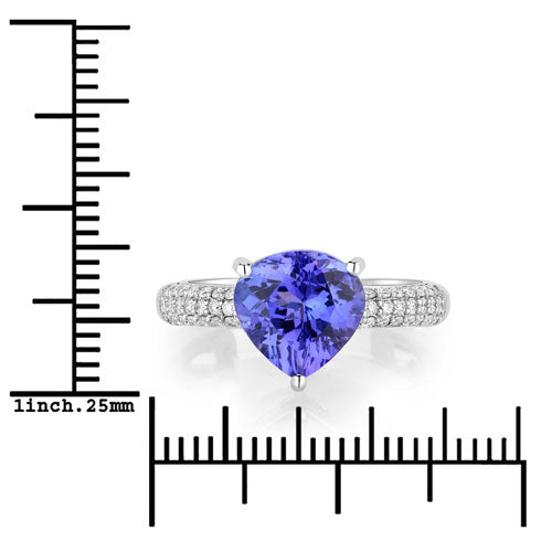 Bids.com 3.18 Carat Genuine Tanzanite and White Diamond 14K White Gold Ring Rings