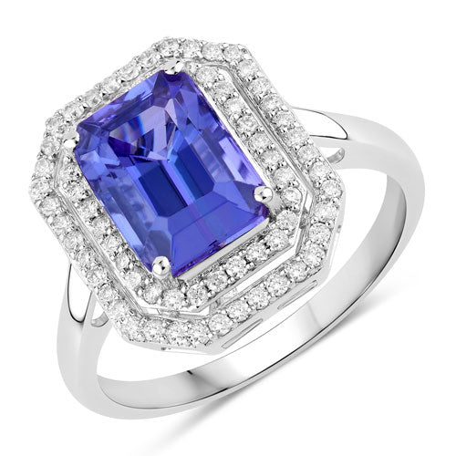 Bids.com 3.32 Carat Genuine Tanzanite and White Diamond 14K White Gold Ring Rings