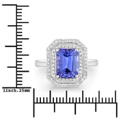 Bids.com 3.32 Carat Genuine Tanzanite and White Diamond 14K White Gold Ring Rings