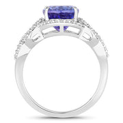Bids.com 4.08 Carat Genuine Tanzanite and White Diamond 14K White Gold Ring Rings