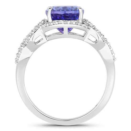 Bids.com 4.08 Carat Genuine Tanzanite and White Diamond 14K White Gold Ring Rings