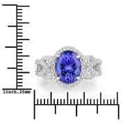 Bids.com 4.08 Carat Genuine Tanzanite and White Diamond 14K White Gold Ring Rings