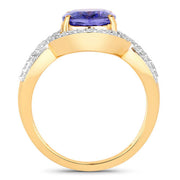 Bids.com 3.56 Carat Genuine Tanzanite and White Diamond 14K Yellow Gold Ring Rings