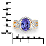 Bids.com 3.56 Carat Genuine Tanzanite and White Diamond 14K Yellow Gold Ring Rings
