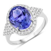 Bids.com 3.97 Carat Genuine Tanzanite and White Diamond 14K White Gold Ring Rings