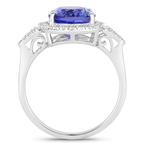 Bids.com 3.97 Carat Genuine Tanzanite and White Diamond 14K White Gold Ring Rings
