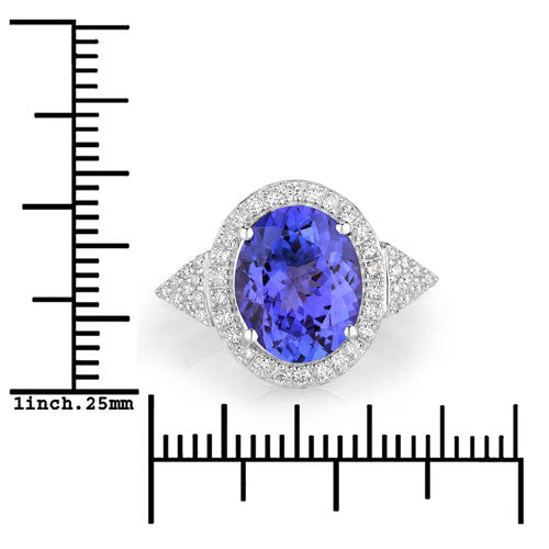 Bids.com 3.97 Carat Genuine Tanzanite and White Diamond 14K White Gold Ring Rings