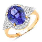 Bids.com 4.13 Carat Genuine Tanzanite and White Diamond 14K Yellow Gold Ring Rings