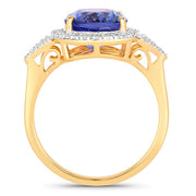 Bids.com 4.13 Carat Genuine Tanzanite and White Diamond 14K Yellow Gold Ring Rings