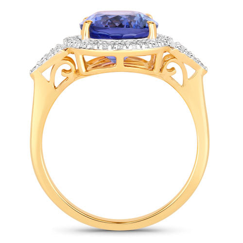 Bids.com 4.13 Carat Genuine Tanzanite and White Diamond 14K Yellow Gold Ring Rings