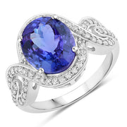 Bids.com 4.54 Carat Genuine Tanzanite and White Diamond 14K White Gold Ring Rings