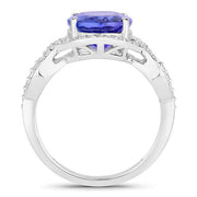 Bids.com 4.54 Carat Genuine Tanzanite and White Diamond 14K White Gold Ring Rings