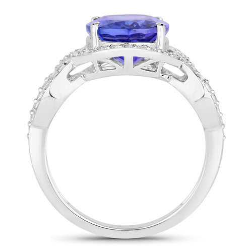 Bids.com 4.54 Carat Genuine Tanzanite and White Diamond 14K White Gold Ring Rings