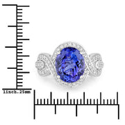 Bids.com 4.54 Carat Genuine Tanzanite and White Diamond 14K White Gold Ring Rings