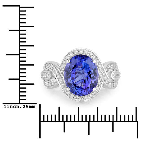 Bids.com 4.54 Carat Genuine Tanzanite and White Diamond 14K White Gold Ring Rings