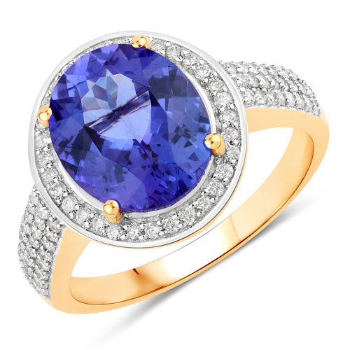 Bids.com 4.02 Carat Genuine Tanzanite and White Diamond 14K Yellow Gold Ring Rings