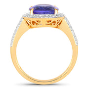 Bids.com 4.02 Carat Genuine Tanzanite and White Diamond 14K Yellow Gold Ring Rings