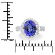 Bids.com 4.02 Carat Genuine Tanzanite and White Diamond 14K Yellow Gold Ring Rings