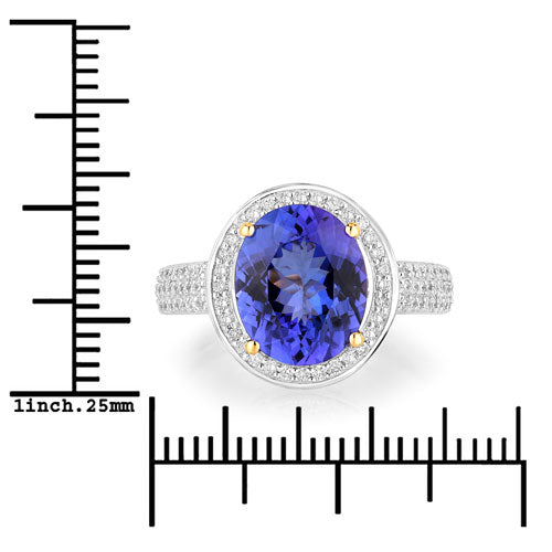 Bids.com 4.02 Carat Genuine Tanzanite and White Diamond 14K Yellow Gold Ring Rings