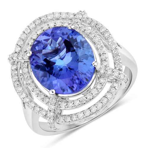 Bids.com 5.17 Carat Genuine Tanzanite and White Diamond 14K White Gold Ring Rings