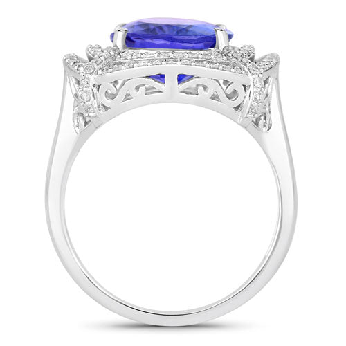 Bids.com 5.17 Carat Genuine Tanzanite and White Diamond 14K White Gold Ring Rings