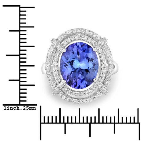 Bids.com 5.17 Carat Genuine Tanzanite and White Diamond 14K White Gold Ring Rings