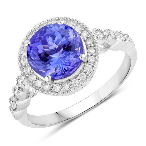 Bids.com 3.21 Carat Genuine Tanzanite and White Diamond 14K White Gold Ring Rings