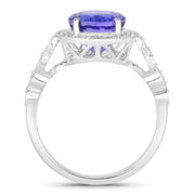 Bids.com 3.21 Carat Genuine Tanzanite and White Diamond 14K White Gold Ring Rings