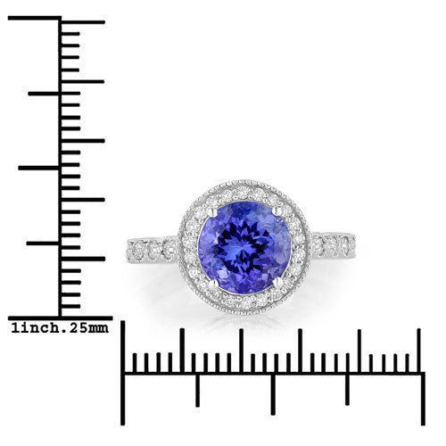 Bids.com 3.21 Carat Genuine Tanzanite and White Diamond 14K White Gold Ring Rings