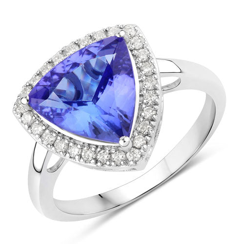 Bids.com 3.23 Carat Genuine Tanzanite and White Diamond 14K White Gold Ring Rings