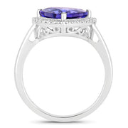 Bids.com 3.23 Carat Genuine Tanzanite and White Diamond 14K White Gold Ring Rings