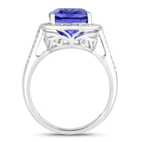 Bids.com 5.59 Carat Genuine Tanzanite and White Diamond 14K White Gold Ring Rings